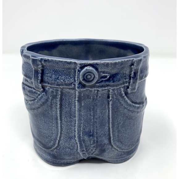 Source Unknown Other - Vintage DENIM Look Blue Jeans Ceramic Planter Vase Textured Pop Art Novelty